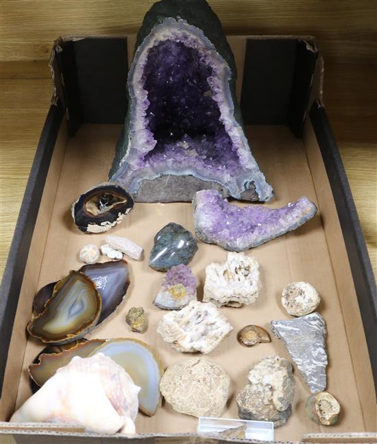 An Amethyst Geode and other mineral specimens